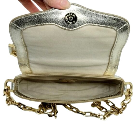 TORY BURCH~Mini Robinson~METALLIC GOLD LEATHER CROSSBODY CLUTCH MINI BAG - Picture 5 of 5